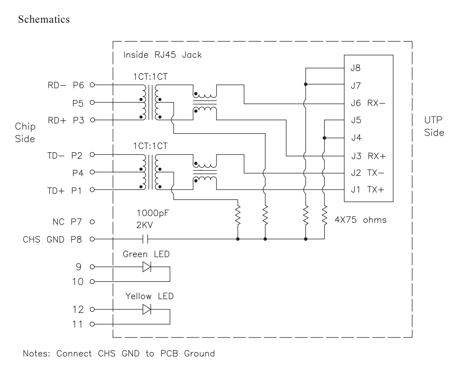 RJ connector 8P8C RJ45 HR911105A PCB schema